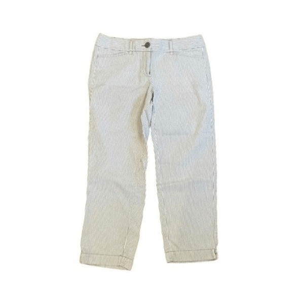 LOFT Pants - Loft Original Crop Seersucker Pants Tan White Stripe Knit Mid-Rise 2